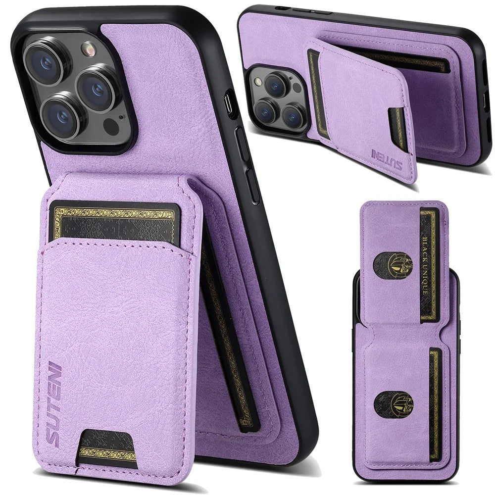 SUTENI H02 For iPhone 15 Pro Magnetic Phone Case Litchi Texture Leather Anti-scratch Back Shell - Purple - 1