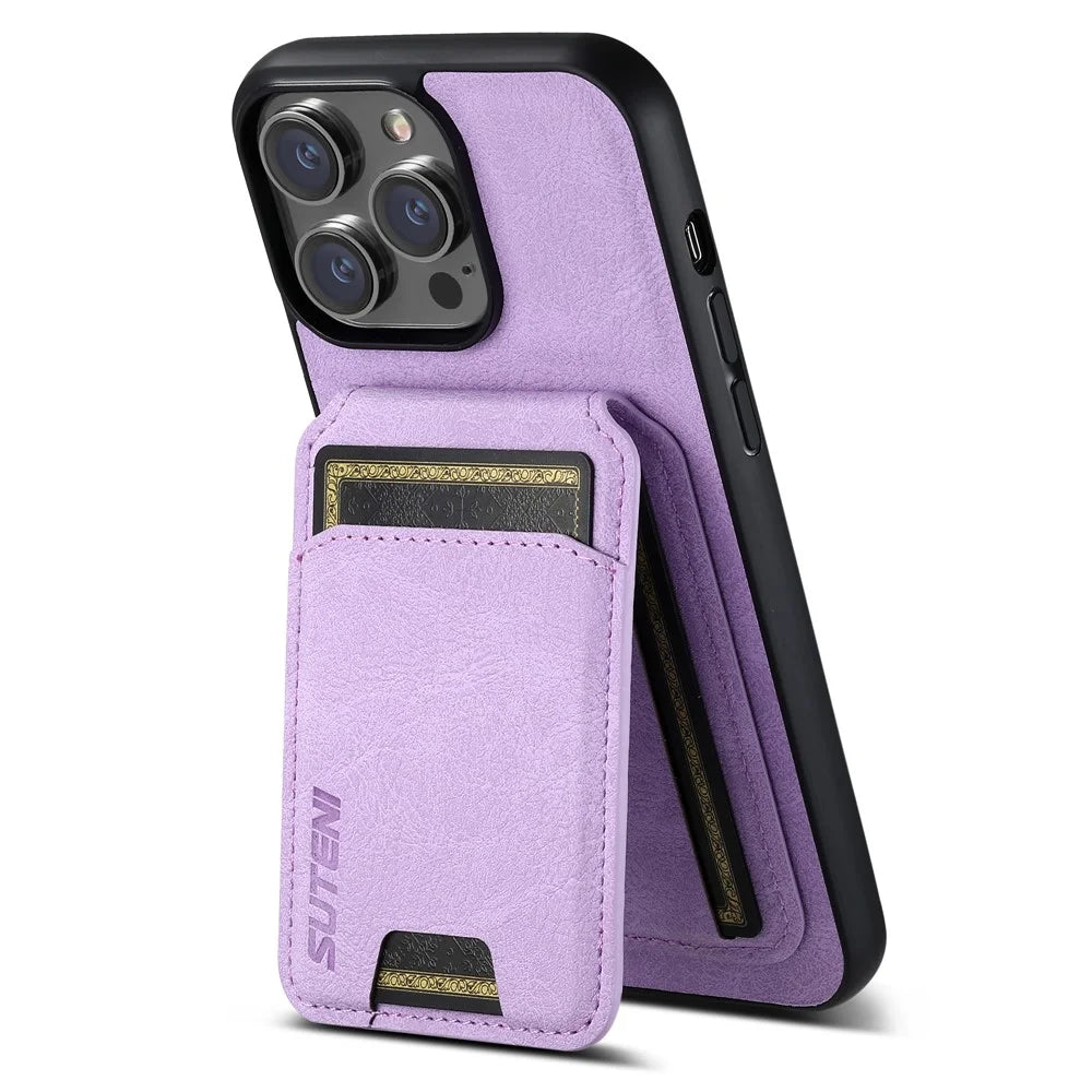 SUTENI H02 For iPhone 15 Pro Magnetic Phone Case Litchi Texture Leather Anti-scratch Back Shell - Purple - 2