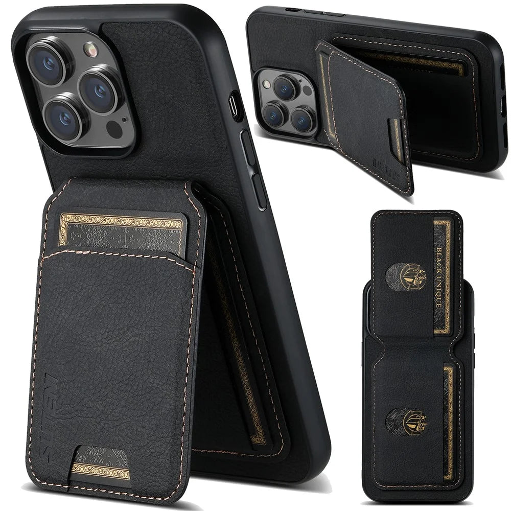 SUTENI H02 For iPhone 13 Pro 6.1 inch Magnetic Case Vertical Flip Litchi Texture Phone Guard Cover - Black - 1
