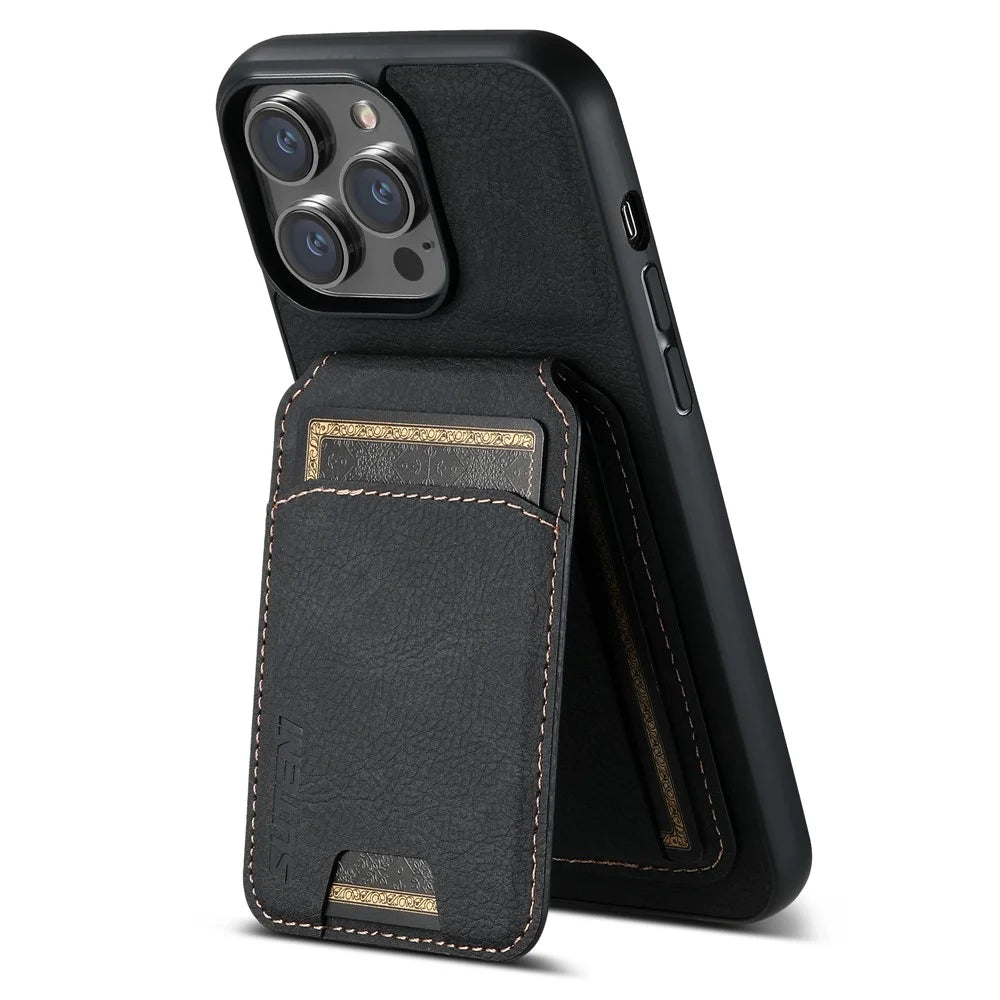 SUTENI H02 For iPhone 13 Pro 6.1 inch Magnetic Case Vertical Flip Litchi Texture Phone Guard Cover - Black - 3