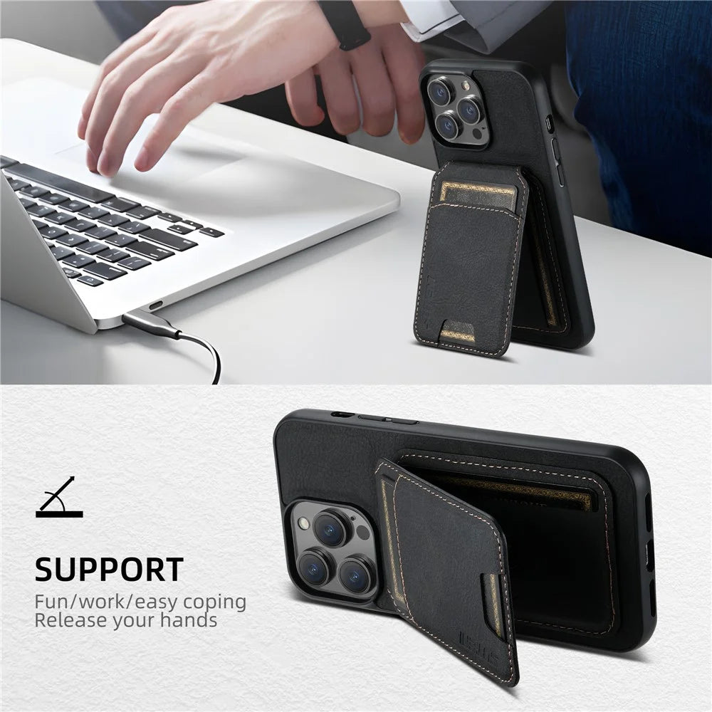 SUTENI H02 For iPhone 13 Pro 6.1 inch Magnetic Case Vertical Flip Litchi Texture Phone Guard Cover - Black - 7