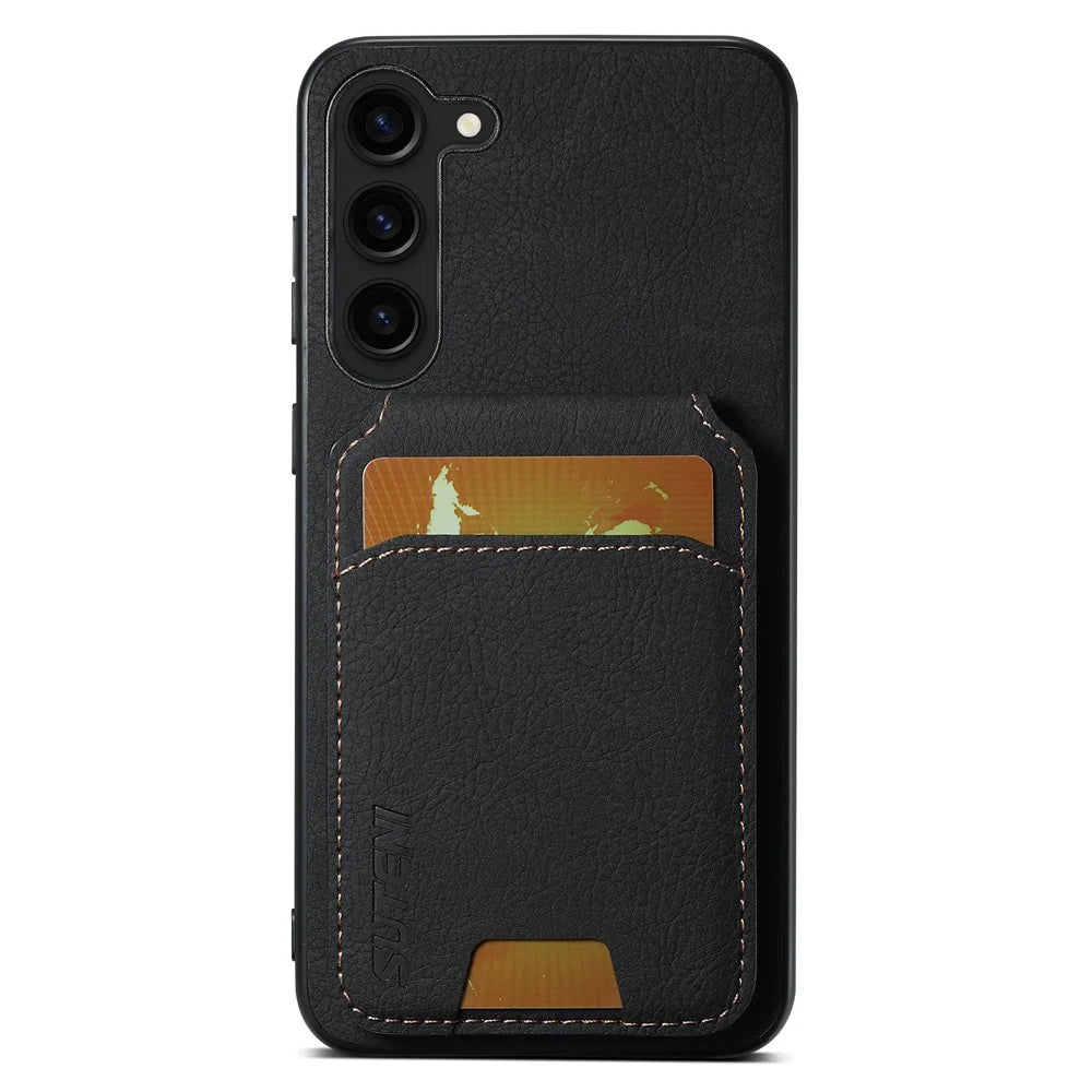 SUTENI H02 For Samsung Galaxy S23+ Phone Case Kickstand Cover Card Slots - Black - 1