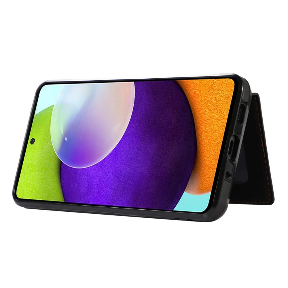 For Samsung Galaxy A53 5G Card Holder Kickstand Phone Case TPU+PU Leather Cover - Black - 3