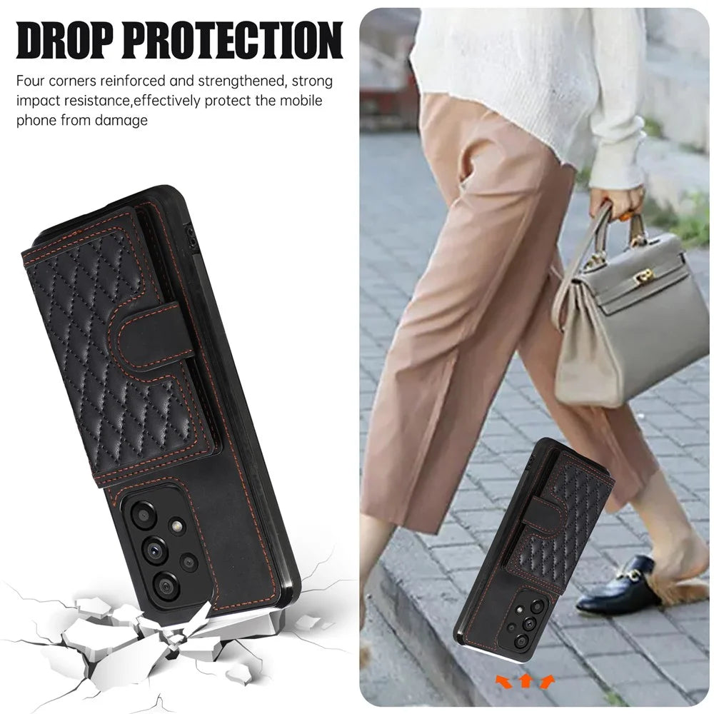 For Samsung Galaxy A53 5G Card Holder Kickstand Phone Case TPU+PU Leather Cover - Black - 7