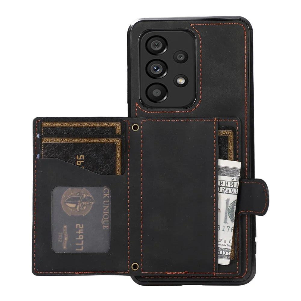 For Samsung Galaxy A72 5G / 4G Case TPU+PU Leather Kickstand Card Holder Phone Cover - Black - 2