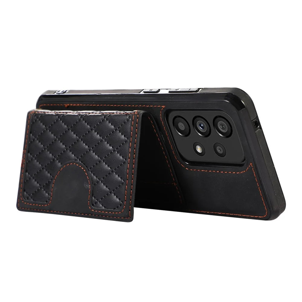 For Samsung Galaxy A72 5G / 4G Case TPU+PU Leather Kickstand Card Holder Phone Cover - Black - 4