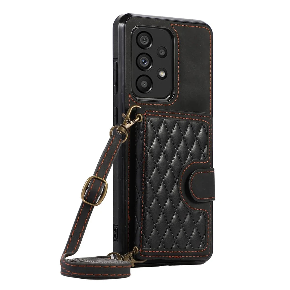 For Samsung Galaxy M32 5G / A32 5G Case Kickstand TPU+PU Leather Card Holder Phone Cover - Black - 5
