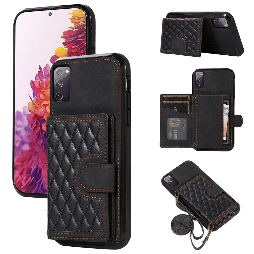 For Samsung Galaxy S20 4G / 5G Card Holder Phone Case TPU+PU Leather Kickstand Phone Cover - Black - 1
