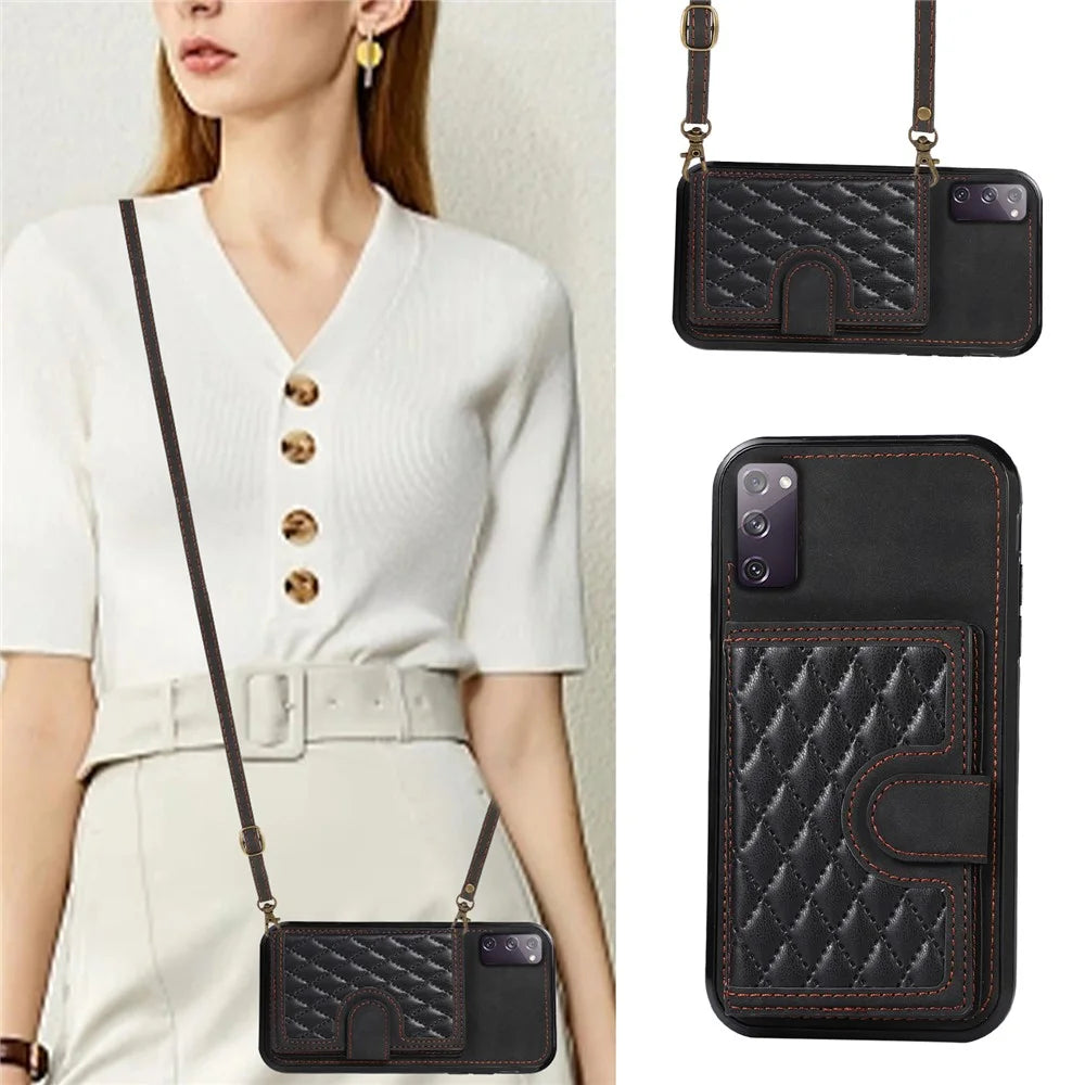 For Samsung Galaxy S20 4G / 5G Card Holder Phone Case TPU+PU Leather Kickstand Phone Cover - Black - 6
