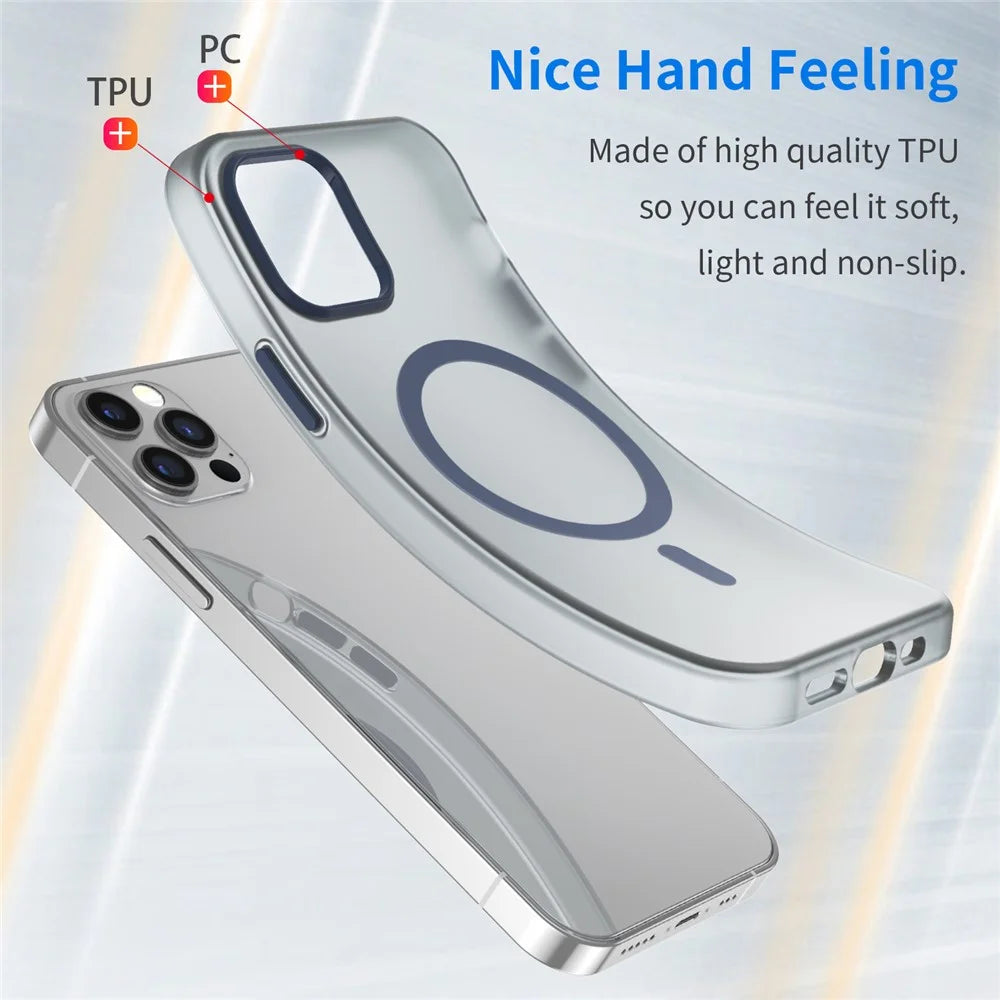 For iPhone 12 Pro Max 6.7 inch Magnetic Case Translucent Matte TPU + PC Phone Cover Compatible with MagSafe - Dark Blue - 2