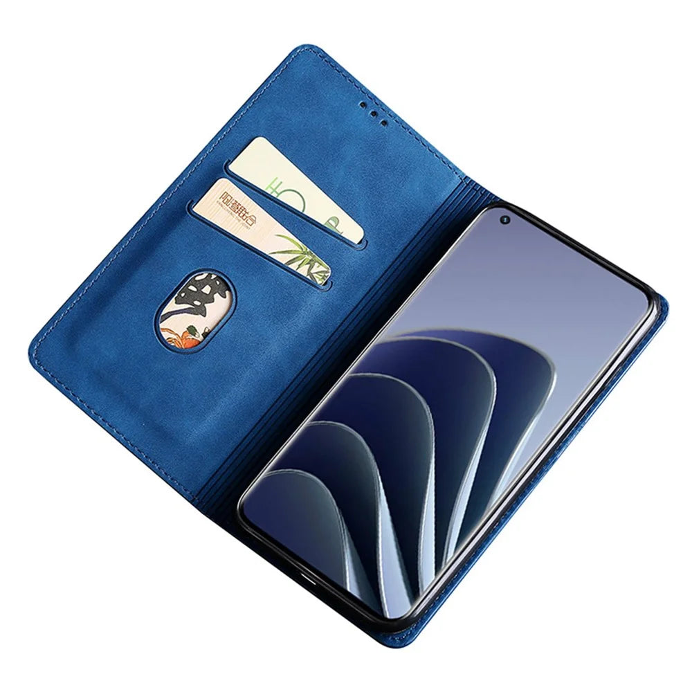 PU Leather Shell for OnePlus 12 5G Phone Case Stand Card Slots Cell Phone Cover - Blue - 2