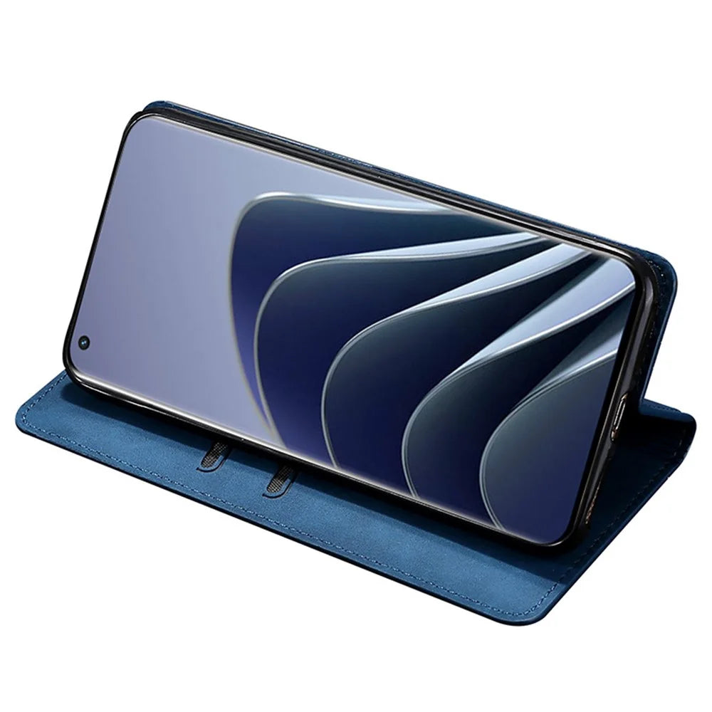 PU Leather Shell for OnePlus 12 5G Phone Case Stand Card Slots Cell Phone Cover - Blue - 3