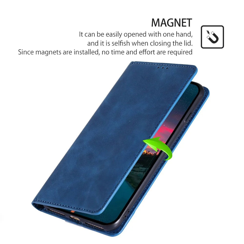 PU Leather Shell for OnePlus 12 5G Phone Case Stand Card Slots Cell Phone Cover - Blue - 4