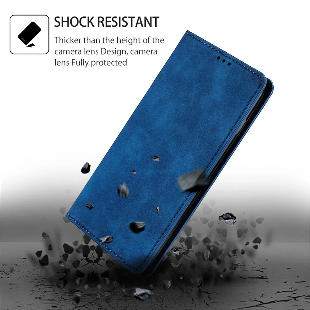 PU Leather Shell for OnePlus 12 5G Phone Case Stand Card Slots Cell Phone Cover - Blue - 5