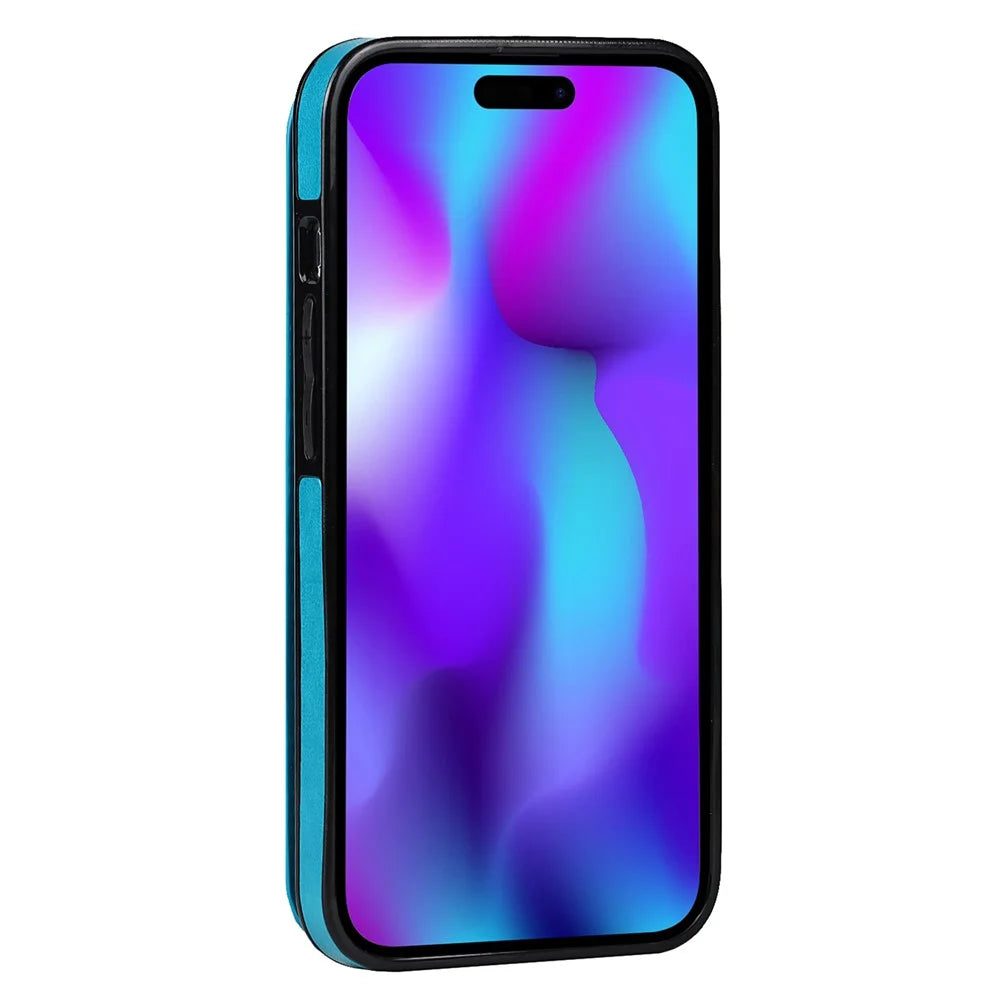 For iPhone 15 Pro Cell Phone Case Imprinted Mandala Flower PU Leather+TPU Anti-fall Cover - Blue - 5