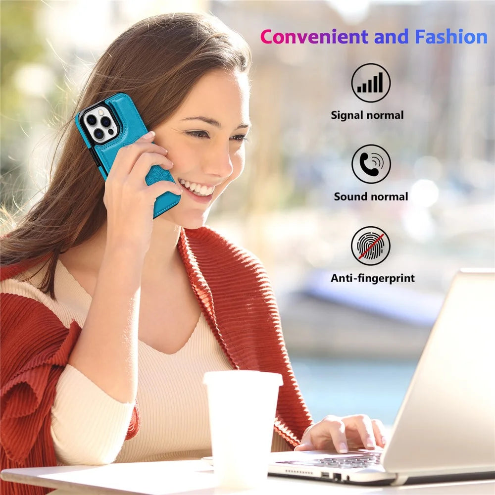 For iPhone 15 Pro Cell Phone Case Imprinted Mandala Flower PU Leather+TPU Anti-fall Cover - Blue - 7