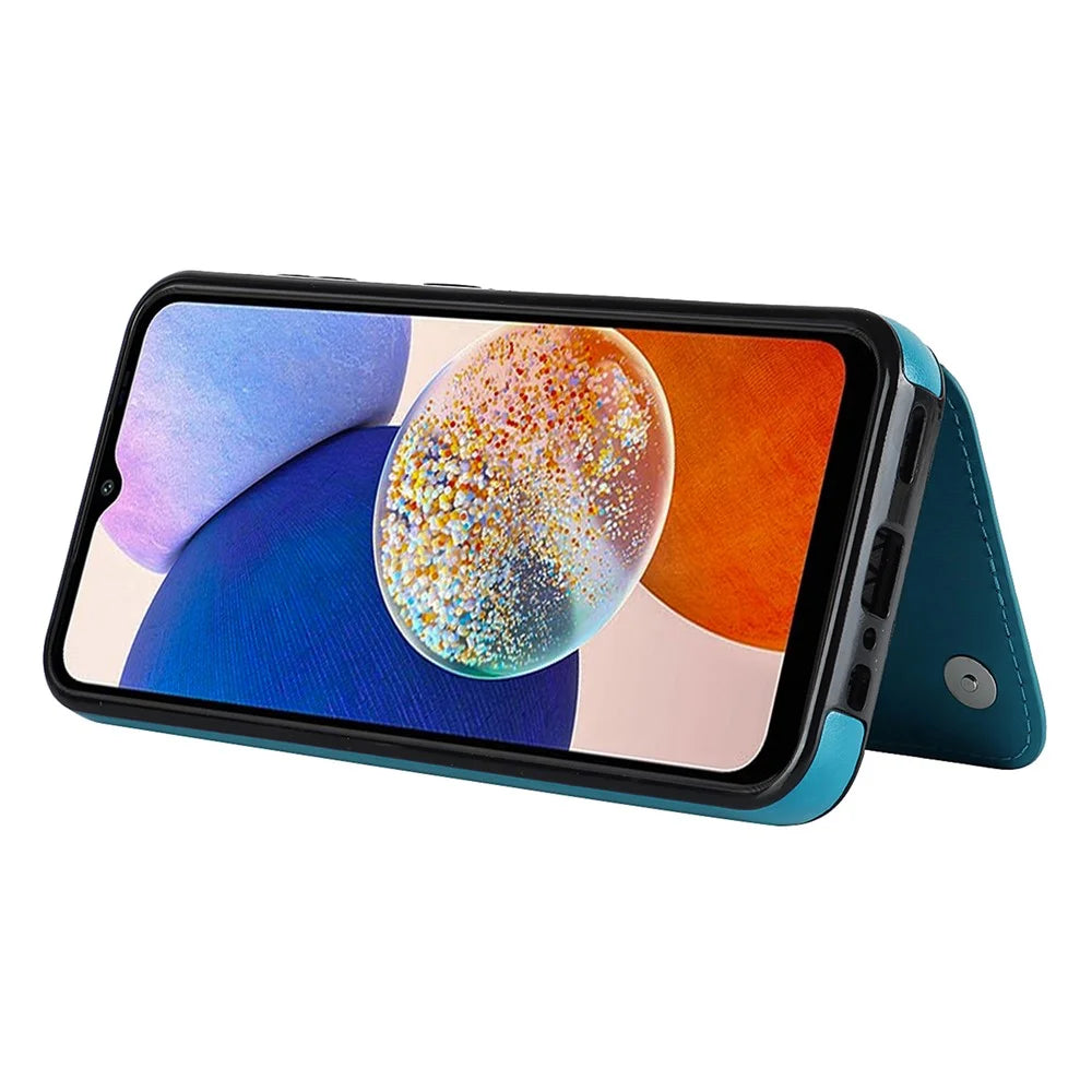 For Samsung Galaxy A15 5G Magnetic Phone Case Imprinted Mandala Flower Card Slots Cover - Dark Blue - 4