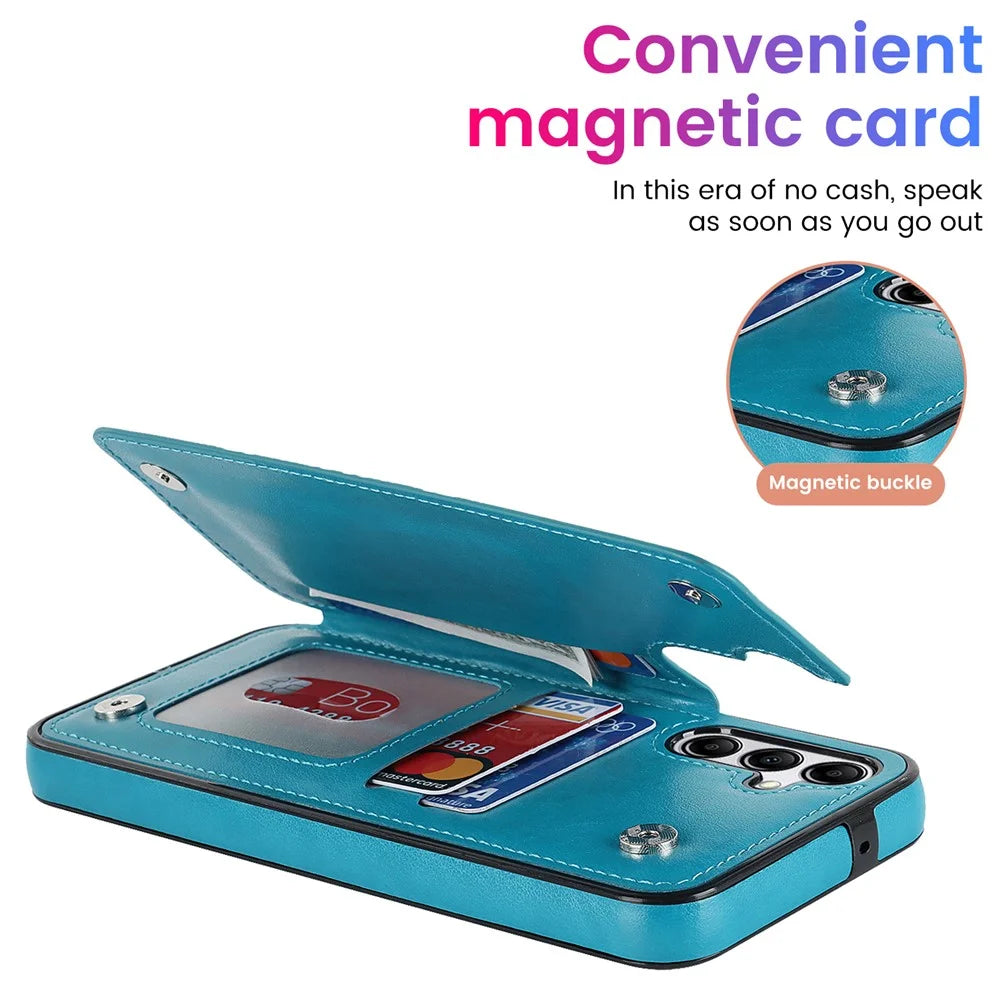 For Samsung Galaxy A15 5G Magnetic Phone Case Imprinted Mandala Flower Card Slots Cover - Dark Blue - 5