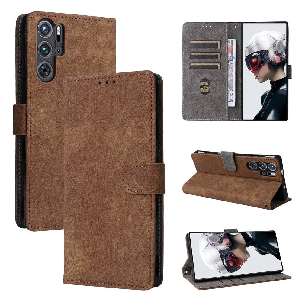 For ZTE nubia Red Magic 9 Pro 5G  /  9 Pro+ 5G Case Leather RFID Blocking Phone Cover - Brown - 7