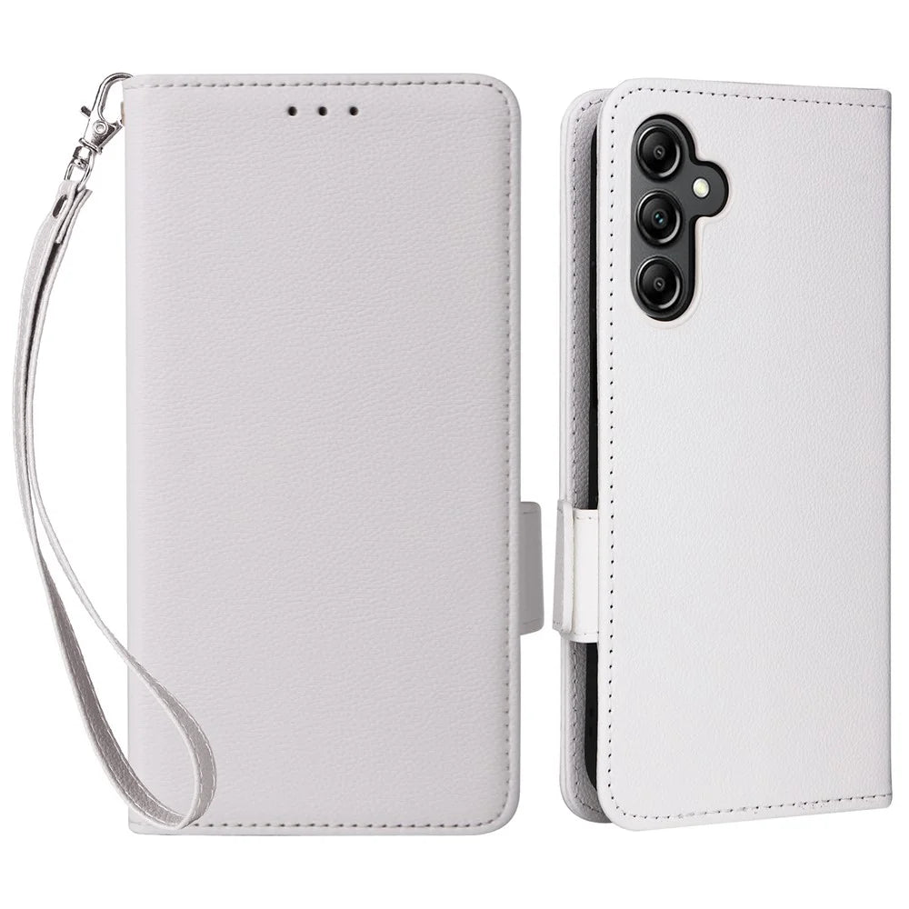 For Samsung Galaxy A15 4G / 5G Wallet Case PU Leather Litchi Texture Phone Stand Cover - White - 1