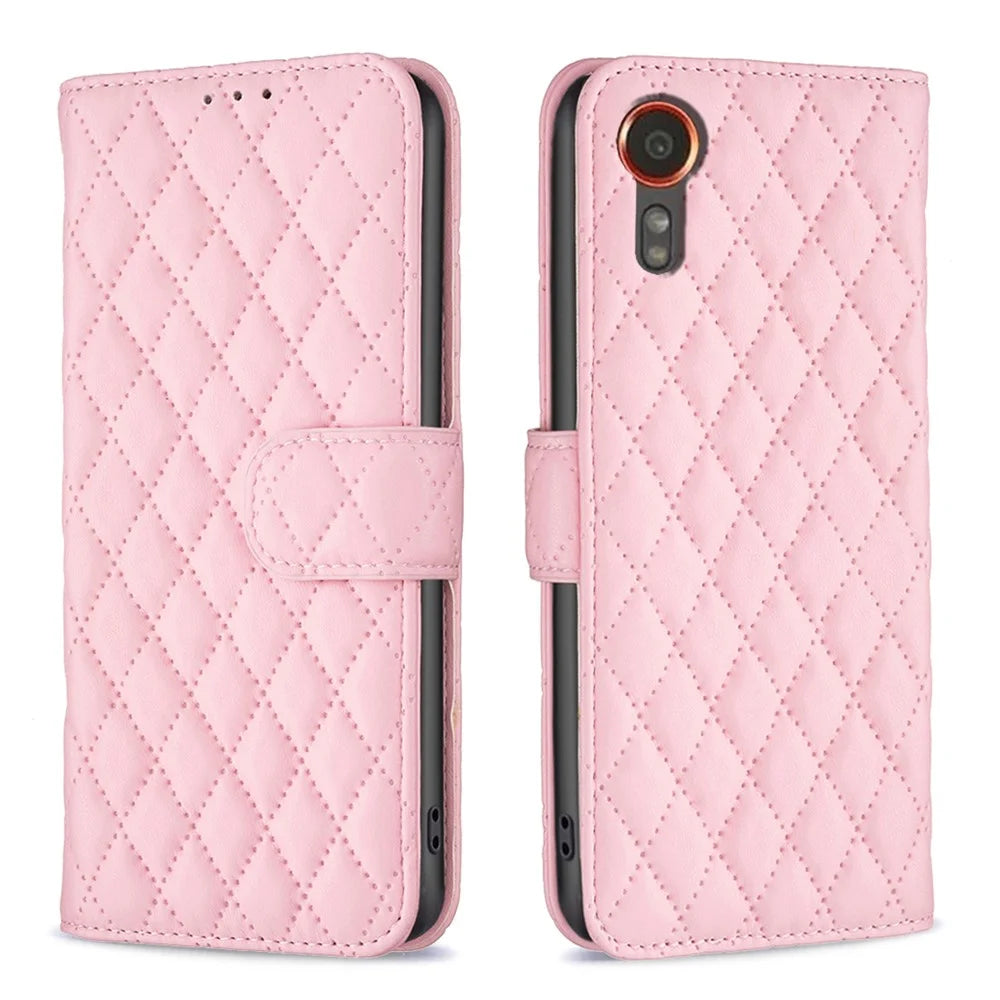 BINFEN COLOR BF Style-14 For Samsung Galaxy Xcover7 Wallet Case Imprinted Leather Cover - Pink - 1