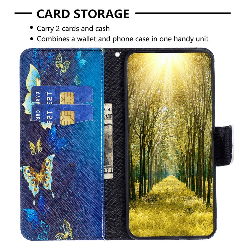 For Samsung Galaxy Xcover7 Wallet Phone Case Folio PU Leather Pattern Cover - Golden Butterflies - 2