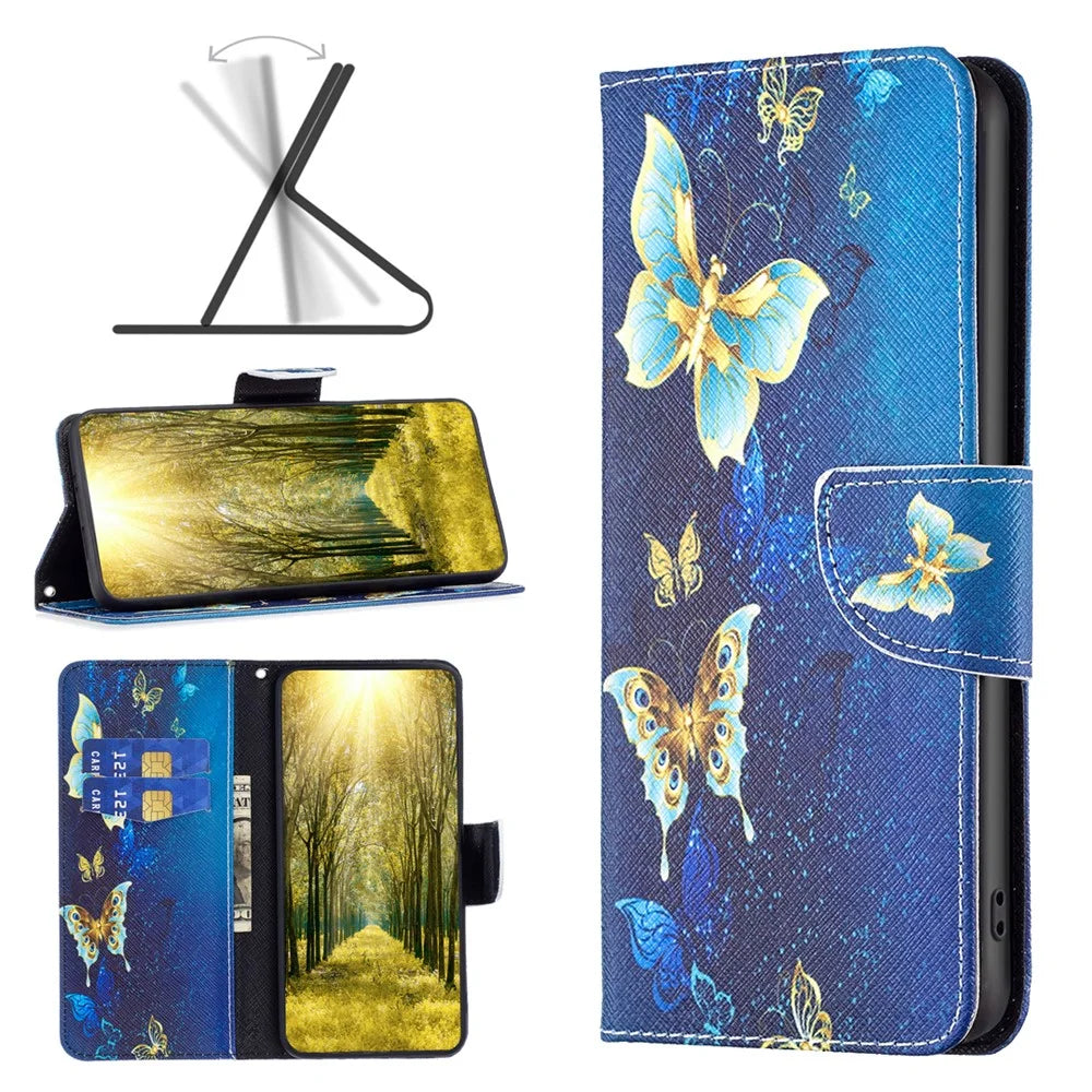 For Samsung Galaxy Xcover7 Wallet Phone Case Folio PU Leather Pattern Cover - Golden Butterflies - 4