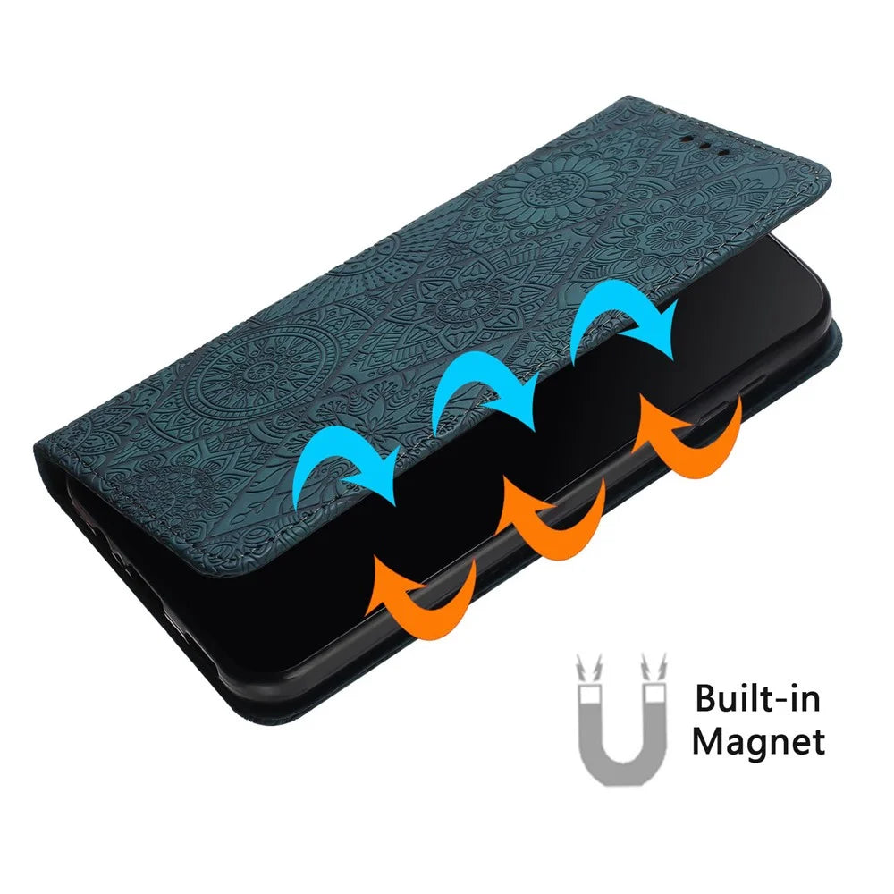 For Samsung Galaxy A35 5G Magnetic Phone Case Imprinted PU Leather Wallet Cover - Blue - 4