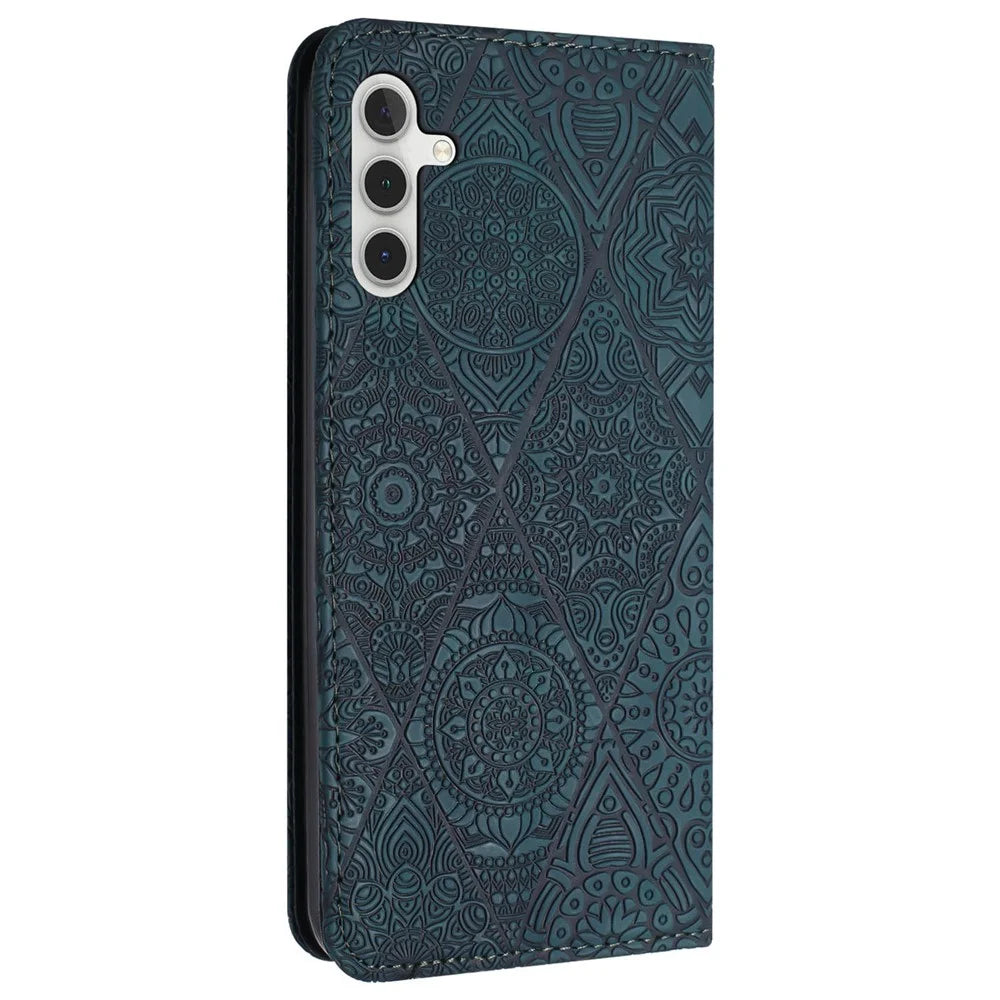 For Samsung Galaxy A35 5G Magnetic Phone Case Imprinted PU Leather Wallet Cover - Blue - 7
