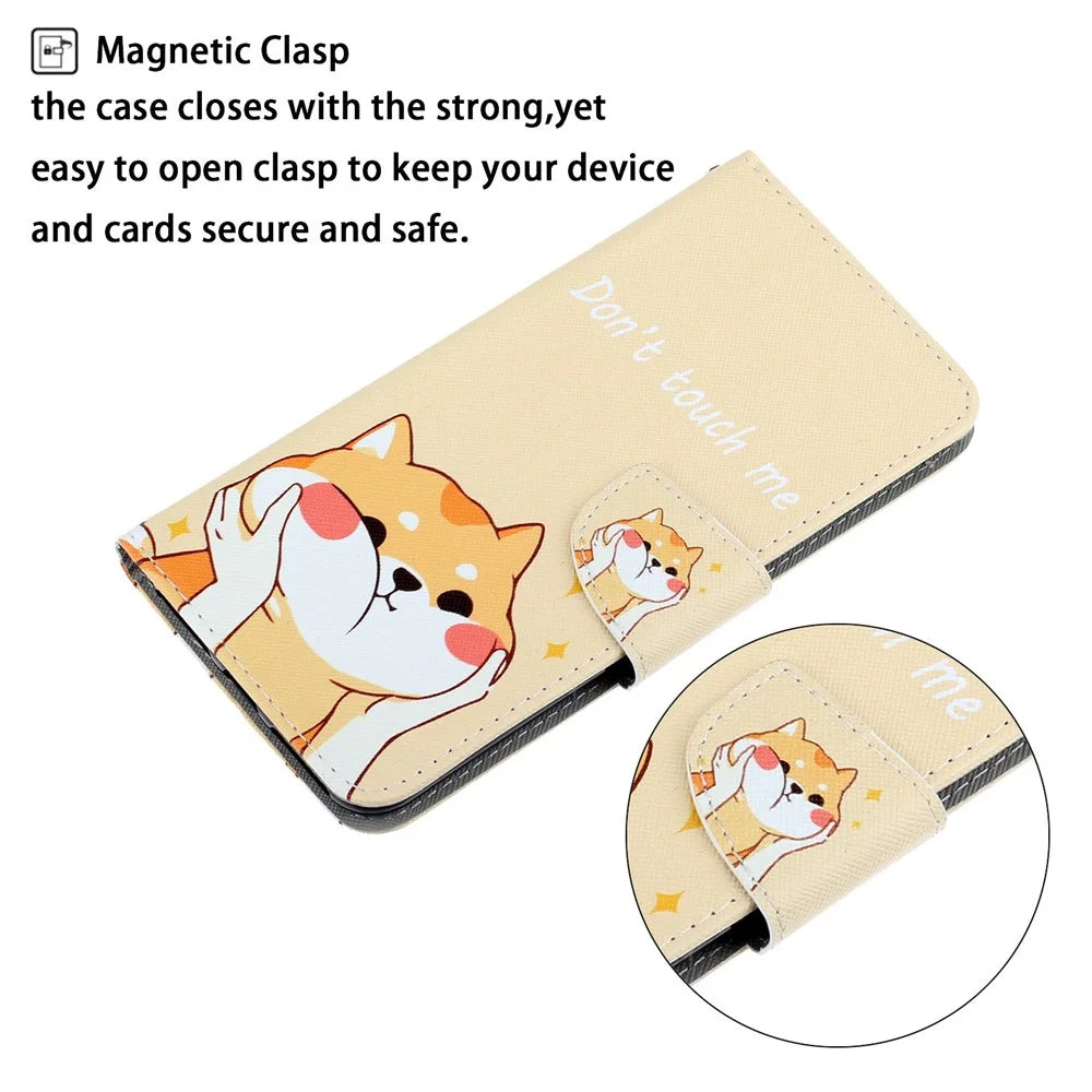 Leather Case for Samsung Galaxy A55 5G Shell Pattern Print Design Wallet Phone Cover - Akita Dog - 4