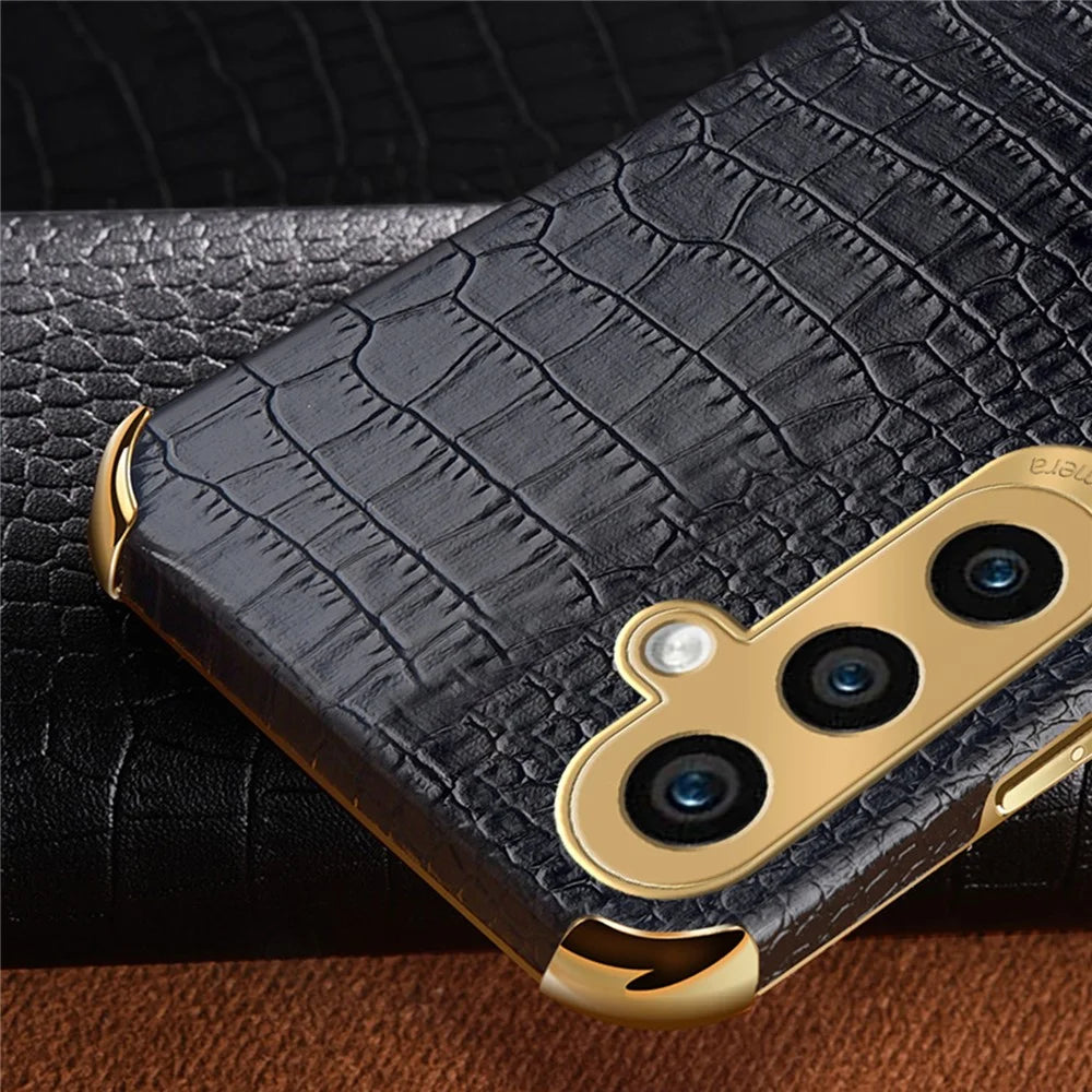 For Samsung Galaxy S24 Cell Phone Case Crocodile Texture 6D Electroplating Shockproof Cover - Black - 2