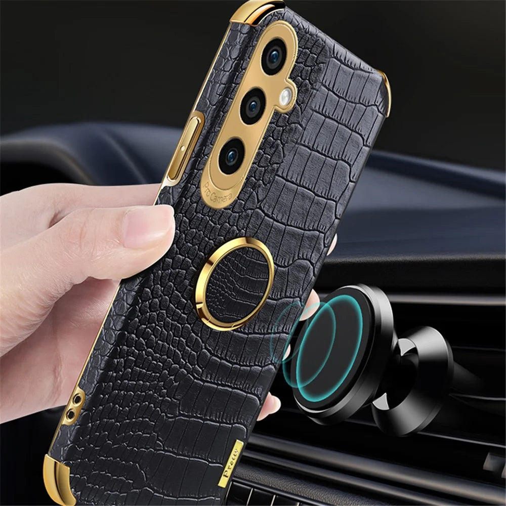 For Samsung Galaxy A35 5G Kickstand Case Electroplated Crocodile Texture Phone Cover - Green - 4