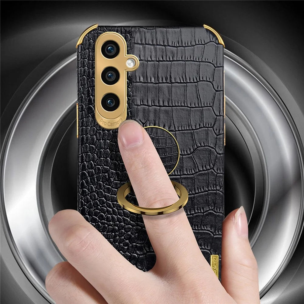 For Samsung Galaxy A25 5G (Global) (161.0 x 76.5 x 8.3mm) Case Electroplated Crocodile Texture Shockproof Phone Cover with Kickstand - Red - 3