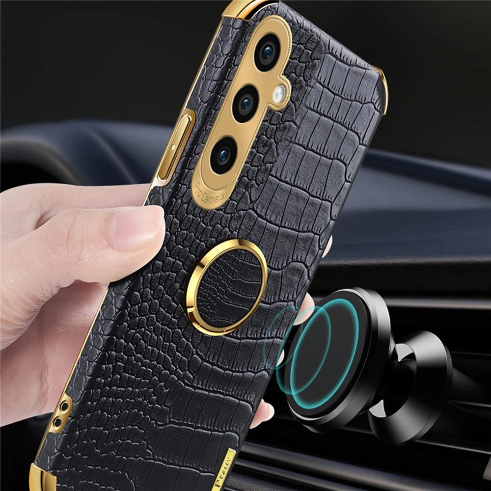 For Samsung Galaxy A25 5G (Global) (161.0 x 76.5 x 8.3mm) Case Electroplated Crocodile Texture Shockproof Phone Cover with Kickstand - Red - 4