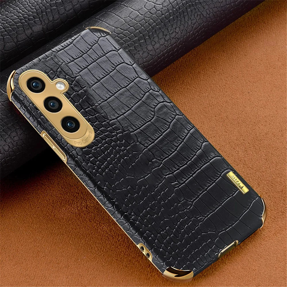For Samsung Galaxy A15 4G / 5G Case Crocodile Texture 6D Electroplating Smart Phone Cover - Black - 2