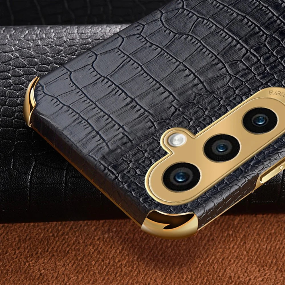For Samsung Galaxy A15 4G / 5G Case Crocodile Texture 6D Electroplating Smart Phone Cover - Black - 3