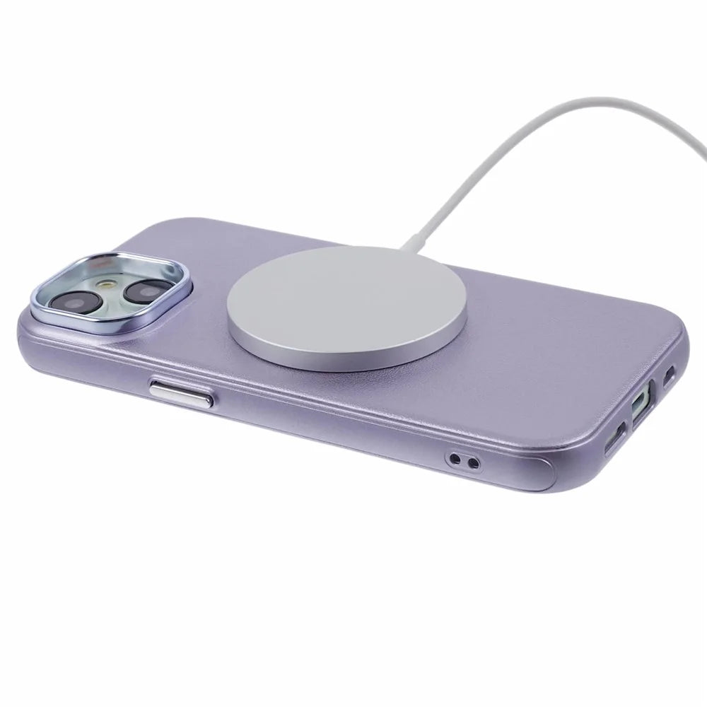 For iPhone 14 / 13 Case Compatible with MagSafe Leather+PC Shockproof Phone Cover - Purple - 4