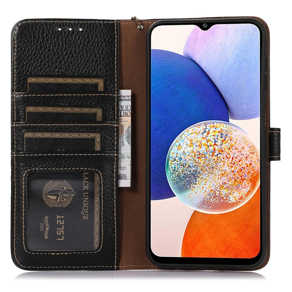 For Samsung Galaxy Xcover7 RFID Blocking Phone Case Genuine Cow Leather Cover - Black - 2