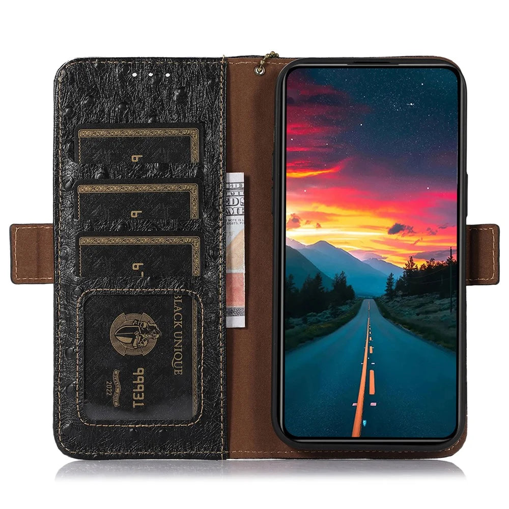 For Samsung Galaxy Xcover7 Genuine Cow Leather Case RFID Blocking Wallet Cover - Black - 2
