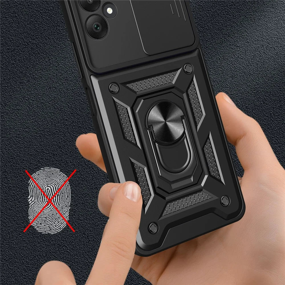 For Samsung Galaxy A05 4G Cell Phone Case Kickstand Cover with Slide Lens Window - Black - 4