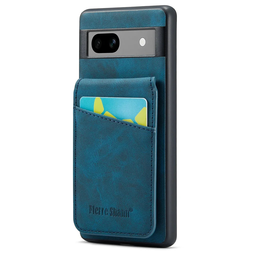 FIERRE SHANN For Google Pixel 8a Cell Phone Case RFID Blocking Card Slots PU+TPU Cover - Blue - 1
