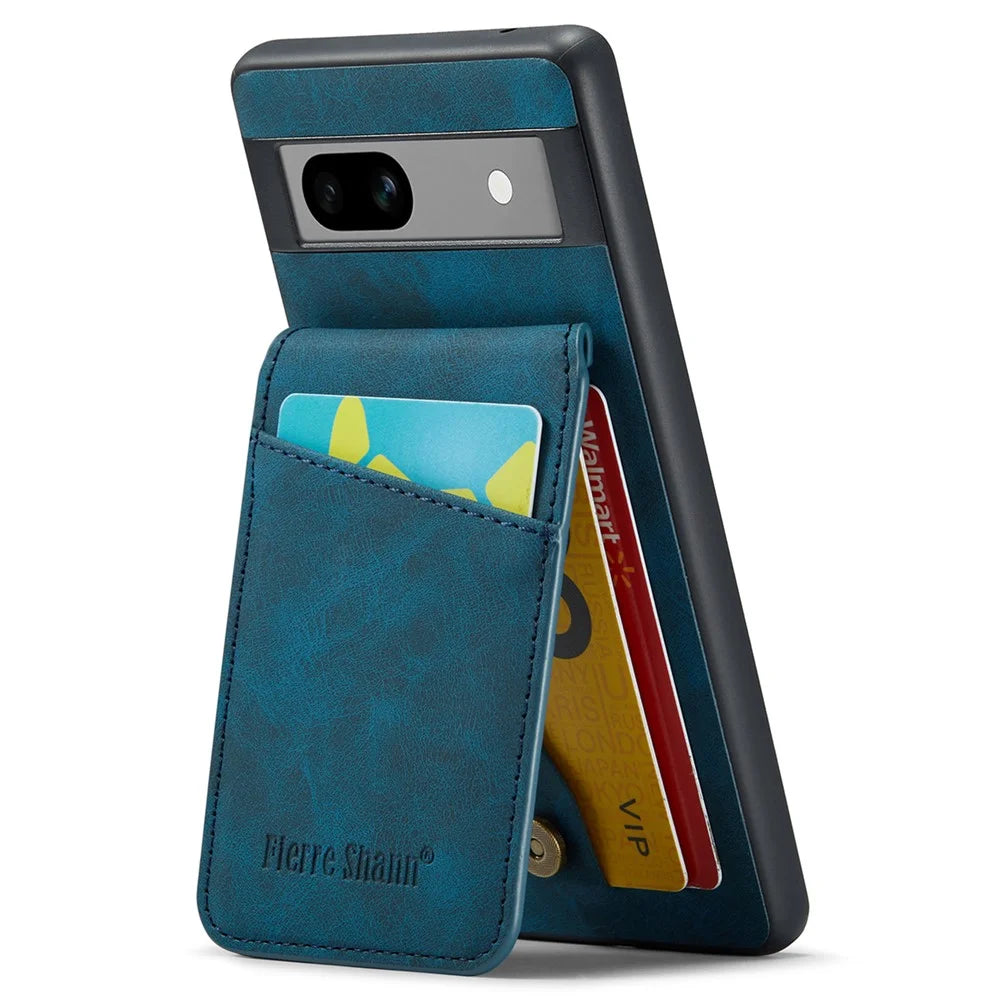 FIERRE SHANN For Google Pixel 8a Cell Phone Case RFID Blocking Card Slots PU+TPU Cover - Blue - 2