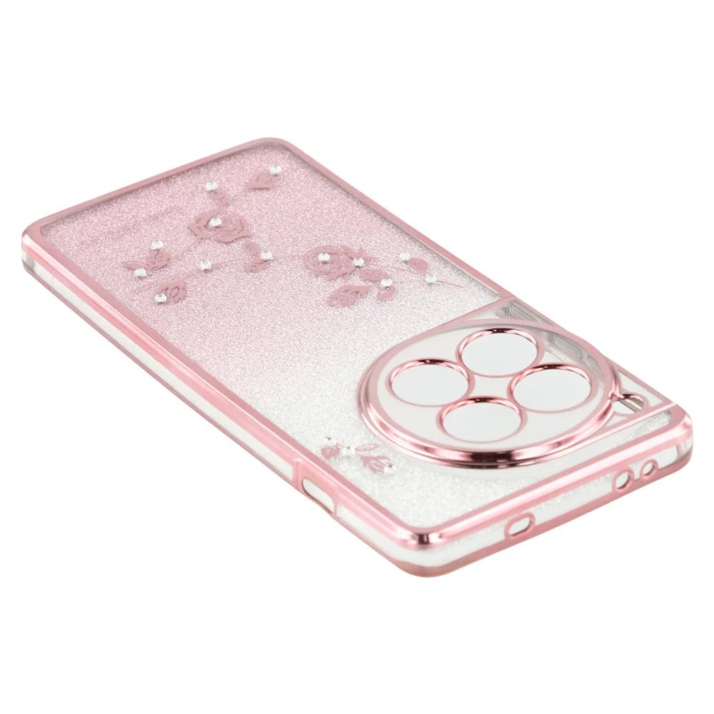 KADEM For OnePlus 12 5G Cover Flower Pattern Gradient TPU Anti-scratch Cell Phone Case with Strap - Rose Gold - 4