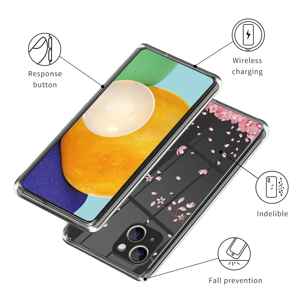 Phone Case for iPhone 15 Pattern Printing Soft TPU Phone Cover - Sakura - 3