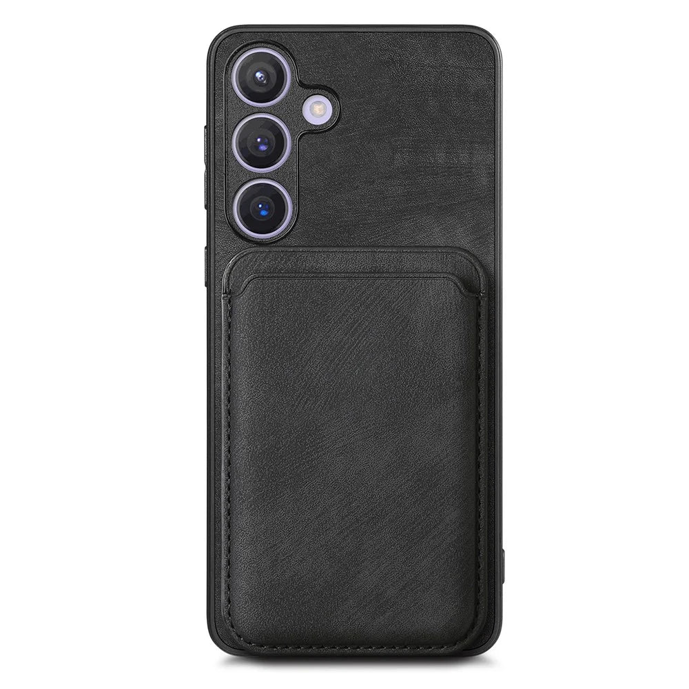 For Samsung Galaxy S24 Case Magnetic Case Leather Back Cover with Detachable Card Holder - Black - 3