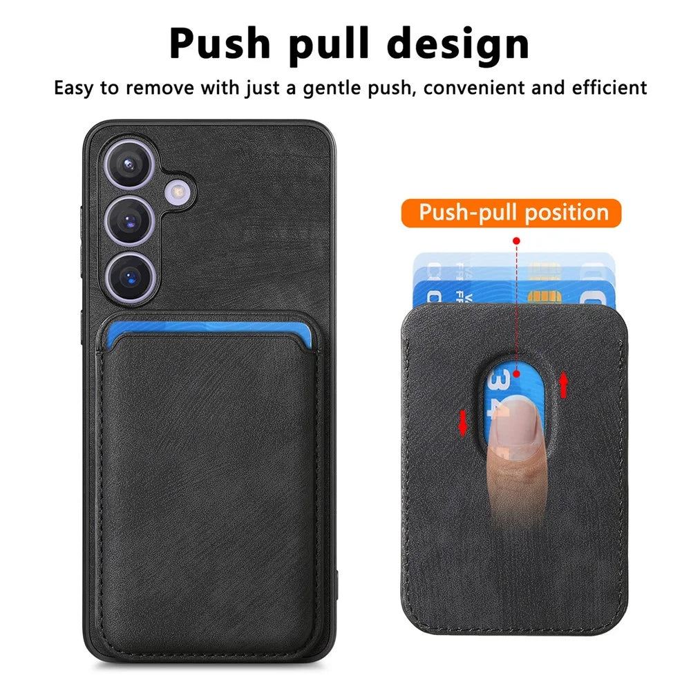 For Samsung Galaxy S24 Case Magnetic Case Leather Back Cover with Detachable Card Holder - Black - 5