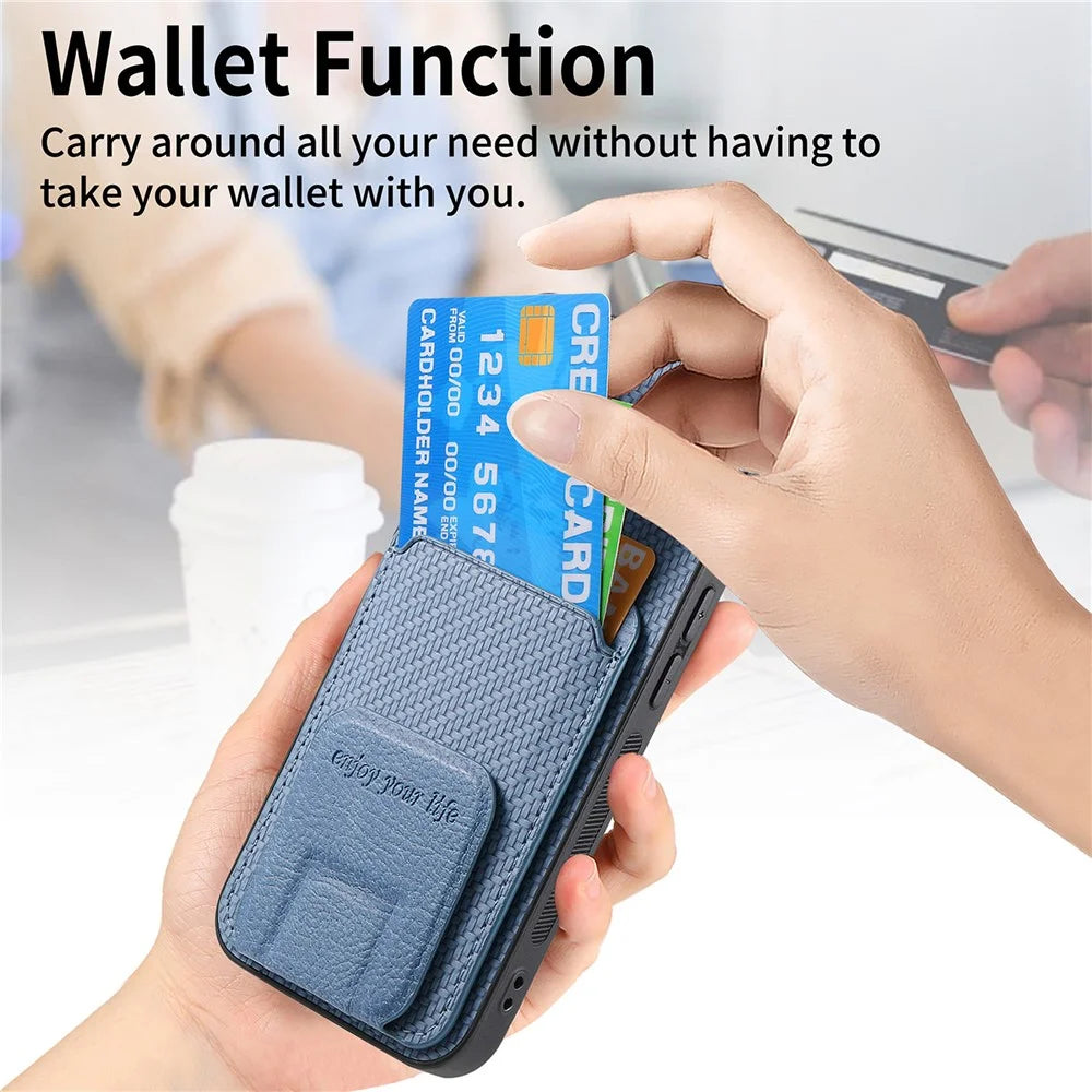C1-11 for iPhone 11 Case Kickstand Carbon Fiber Texture Smart Phone Cover - Blue - 6