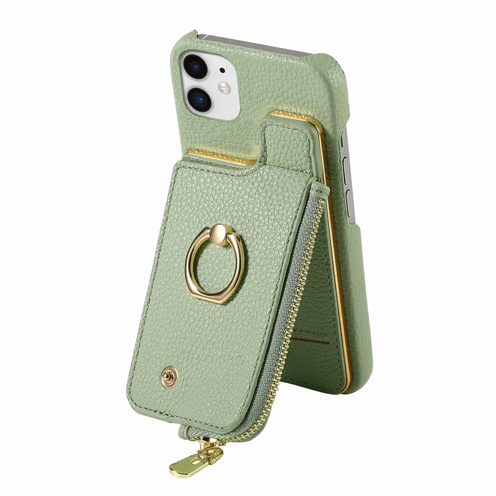 Y3 for iPhone 11 Phone Case Wallet Pouch with Card Slots Ring Holder - Mint Green - 3