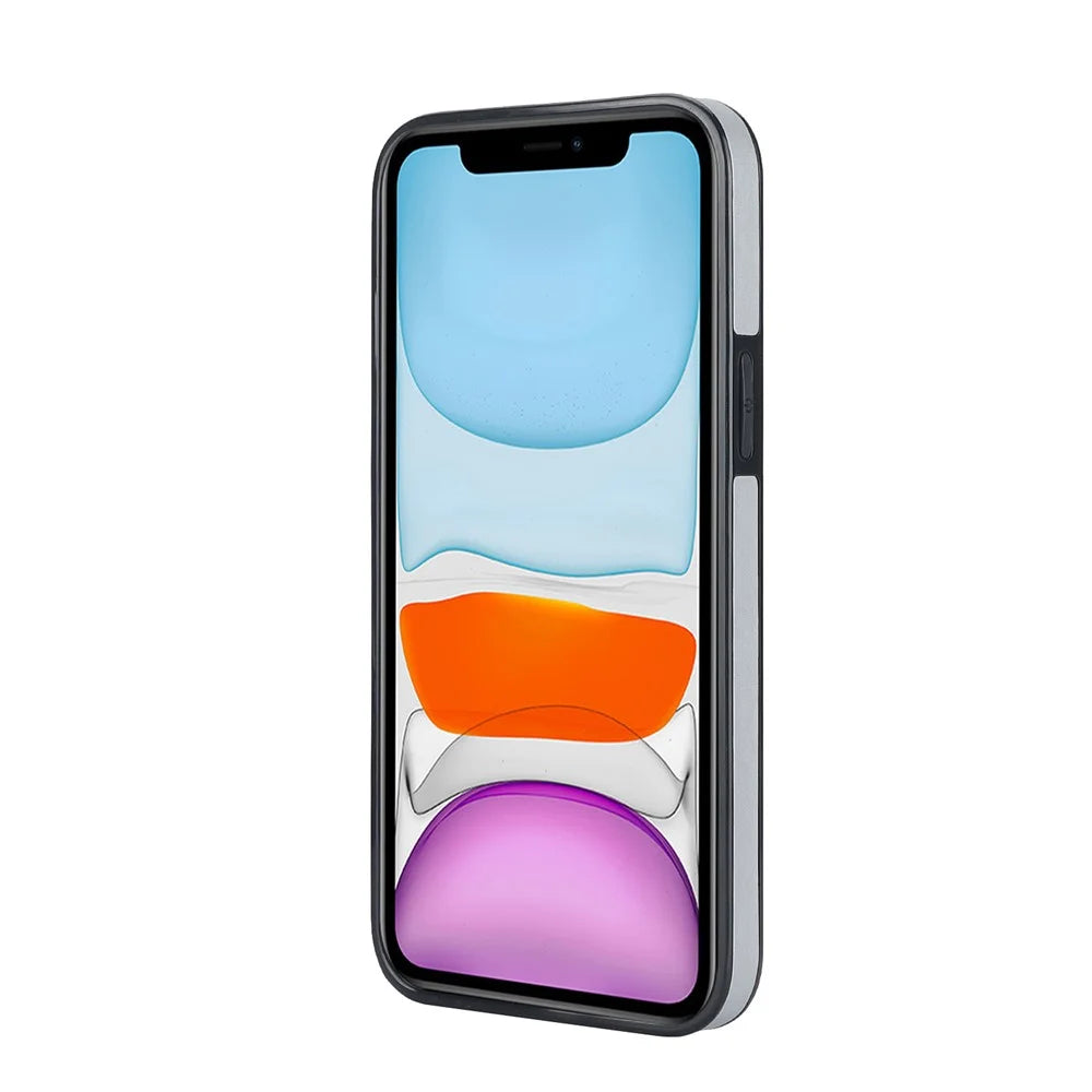 For iPhone 11 Case Wristband Kickstand Wave Pattern Anti-drop PU+TPU Phone Cover - Silver - 2
