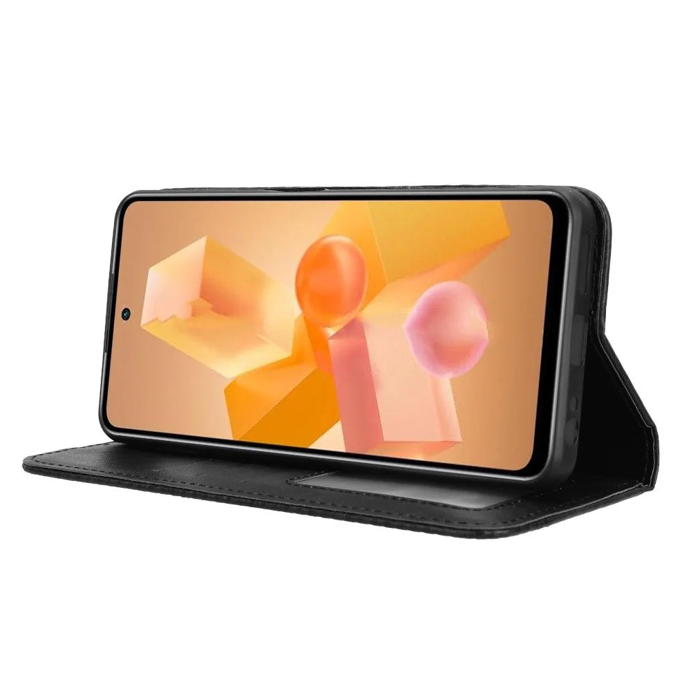For Infinix Hot 40i X6528B Retro Leather Phone Case Phone Stand Wallet Cover - Black - 3